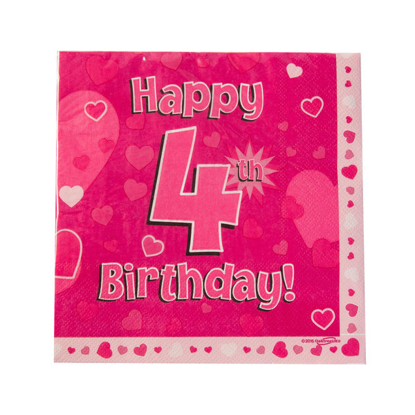 Servietten -  Happy 4th Birthday  - Pink
