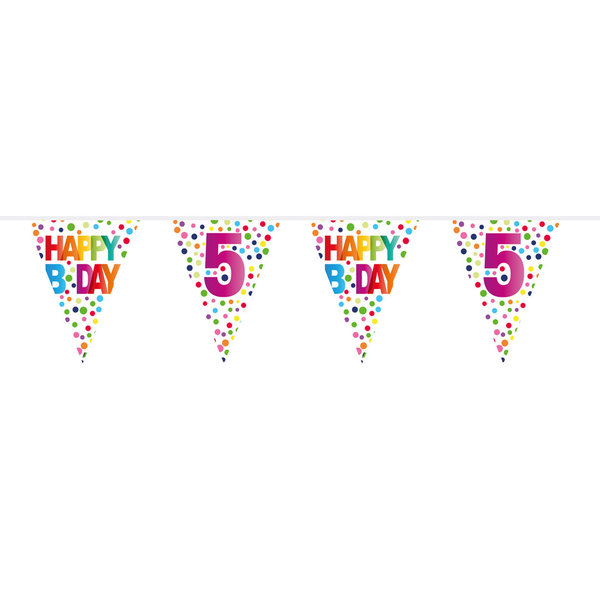 5. Geburtstag Happy B-Day Wimpelkette mit Punkten -10 Meter