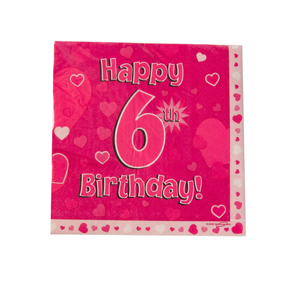 Servietten - Happy 6th  Birthday - Pink