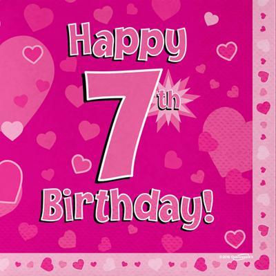 Servietten - Happy 7th Birthday - Pink