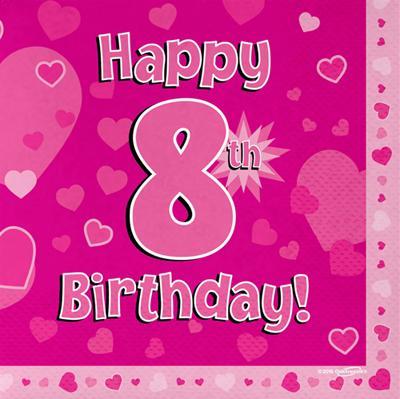 Servietten - Happy 8th Birthday - Pink