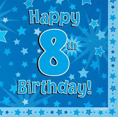 Servietten - Happy 8th Birthday - Blau