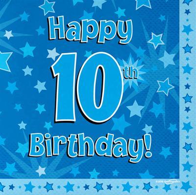 Servietten - Happy 10th Birthday - Blau