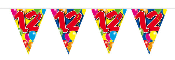 12. Geburtstag Wimpelkette mit Ballons - 10 Meter