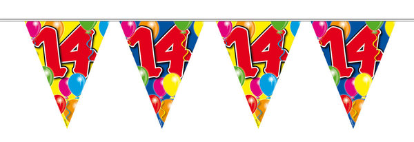 14. Geburtstag Wimpelkette mit Ballons - 10 Meter