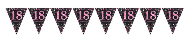 Happy 18th Birthday Wimpelkette - Sparkling Celebration Pink