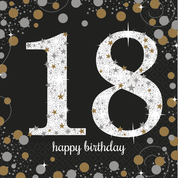 Servietten "Happy 18th Birthday" - Silber&Gold