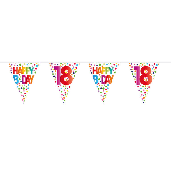 18. Geburtstag Happy B-Day Wimpelkette mit Punkten - 10 Meter