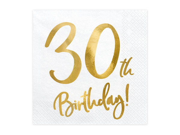 Servietten Trend ,"30th Birthday", weiß/gold, 20 Stück