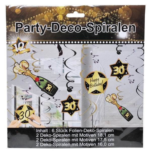 Party Spirale "30" schwarz/gold  12-teilig