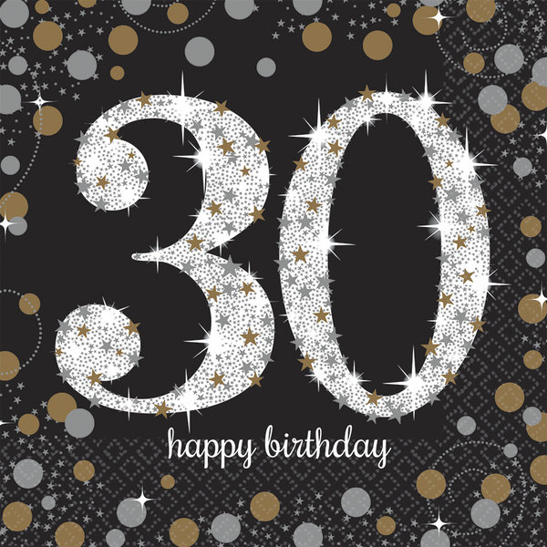 Happy 30th Birthday Servietten Silber&Gold