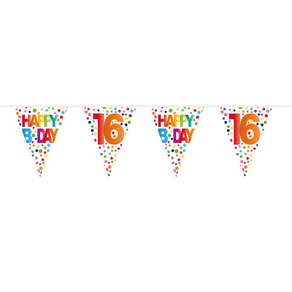 16.Geburtstag Happy B-Day Wimpelkette mit Punkten - 10 Meter