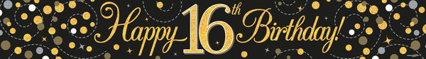 Party Deko Banner Happy 16th Birthday - Black & Gold