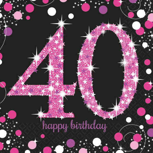 Servietten "Happy 40th Birthday" - Sparkling Celebration Pink