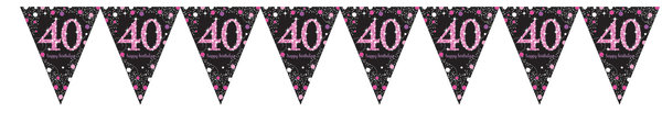 Happy 40th Birthday Wimpelkette - Sparkling Celebration Pink
