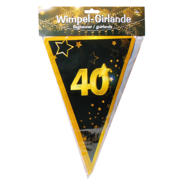 Wimpel Girlande "40"  schwarz/gold