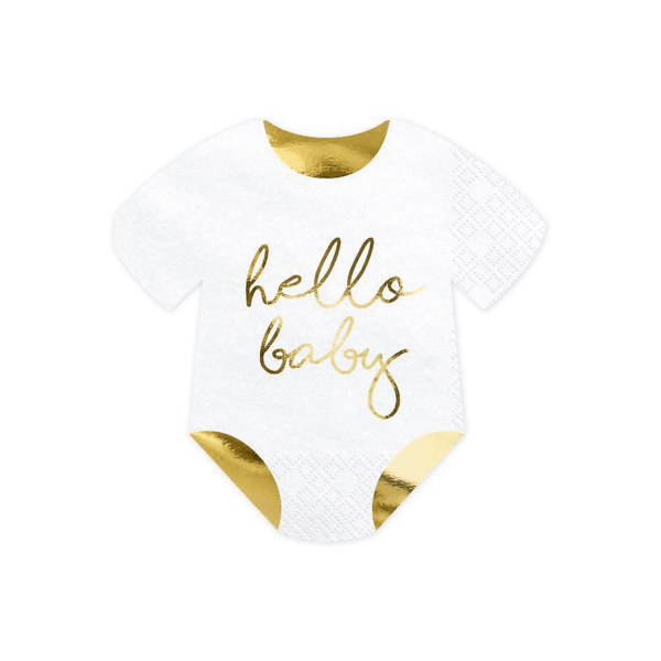 20 Servietten Trend "Hello Baby", weiß/gold, 16cm
