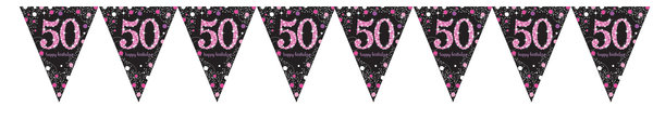 Happy 50th Birthday Wimpelkette Pink