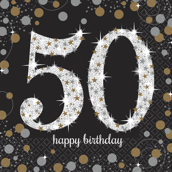 Happy 50th Birthday Servietten Silber&Gold