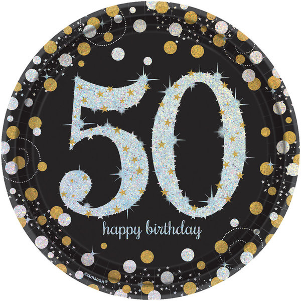 Happy 50th Birthday Pappteller  Silber/Gold
