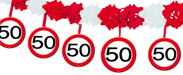 50. Geburtstag Girlande Verkehrsschild mit Hängern - 4 Meter