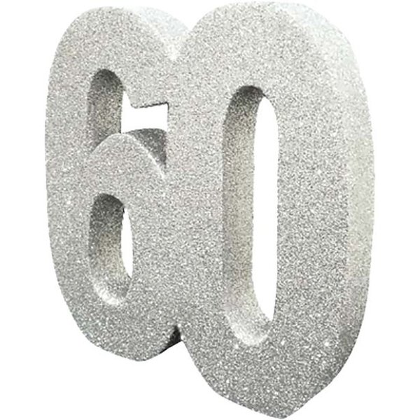 Tischdekoration Zahl "60" Glitter Silber - 20cm
