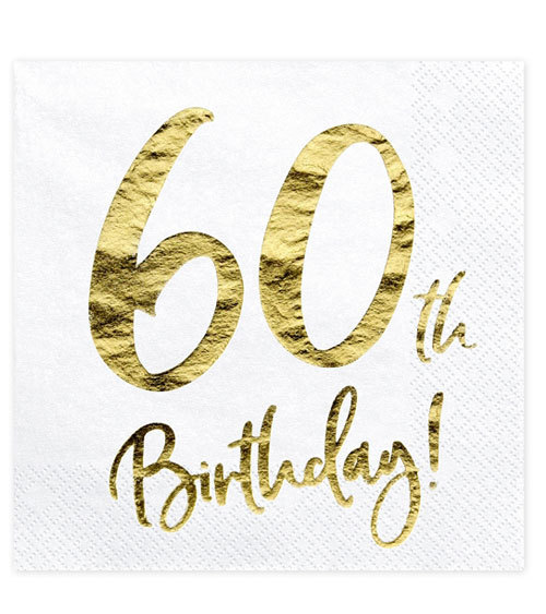 Servietten Trend, "60th Birthday", weiß/gold, 20 Stück