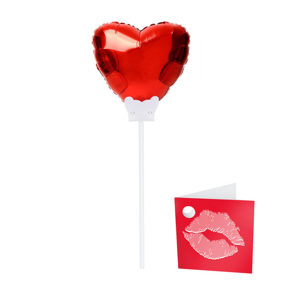Mini Folienballon mit Stab rotes Herz 15 cm