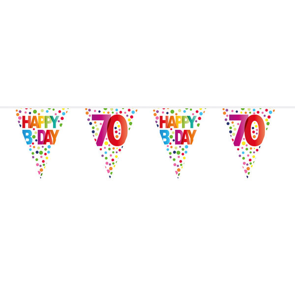 70. Geburtstag Happy B-Day Wimpelkette mit Punkten - 10m