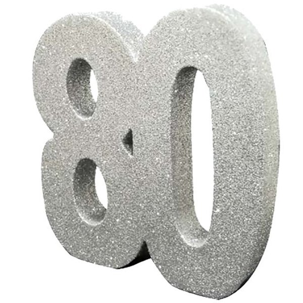 Tischdekoration Zahl "80" Glitter Silber - 20cm