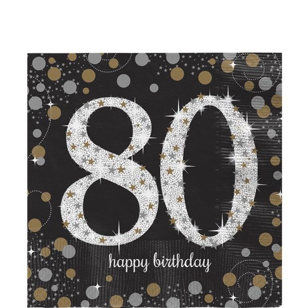 Servietten "Happy 80th Birthday" - Silber&Gold
