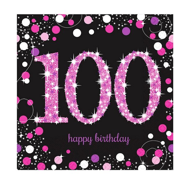 Servietten "Happy 100th Birthday" - Sparkling Celebration Pink