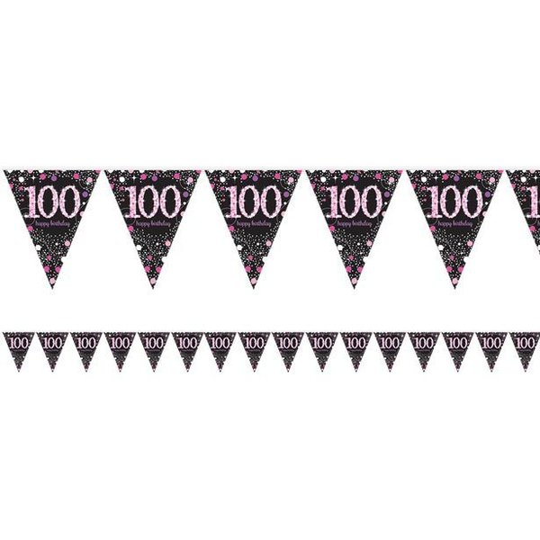 Happy 100th Birthday Wimpelkette Pink