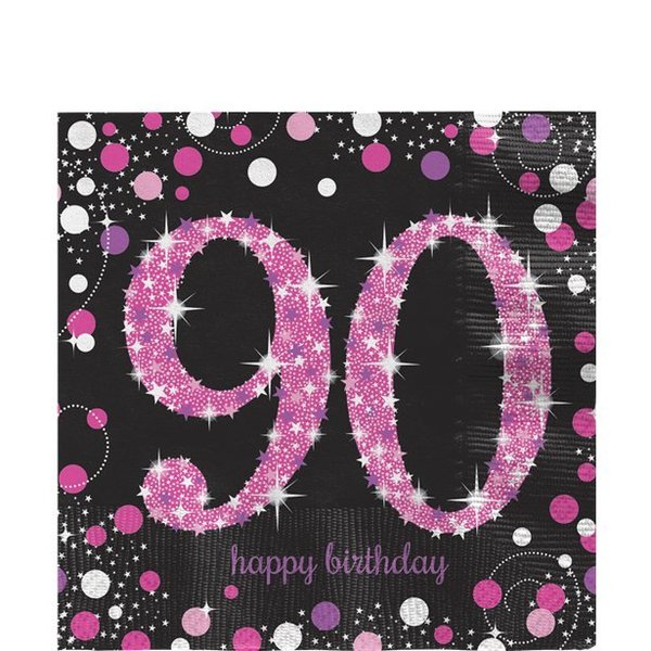 Servietten "Happy 90th Birthday" - Sparkling Celebration Pink