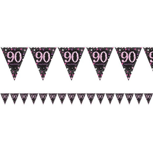 Happy 90th Birthday Wimpelkette Pink