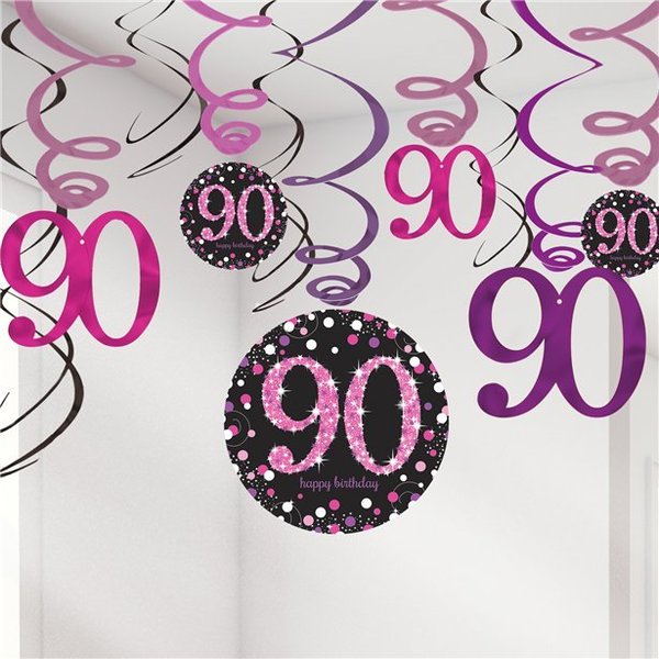 Hänge Deko Spiralen "90"  - 12-teilig  Pink