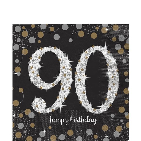 Servietten "Happy 90th Birthday" - Silber/Gold
