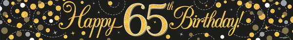 Party Deko Banner Happy 65th Birthday - Black & Gold