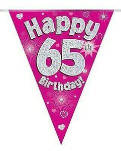 Wimpelkette - Happy 65th Birthday Pink Holographic
