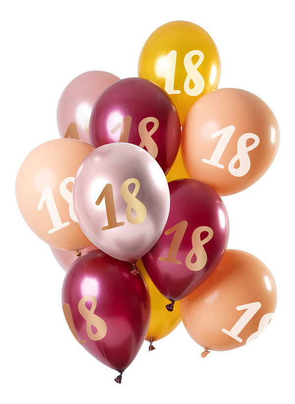 Ballons 18 Jahre Pink - Gold  30 cm - 12 Stuck
