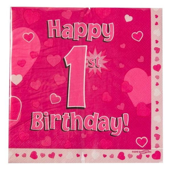 Servietten - Happy 1th Birthday - Pink