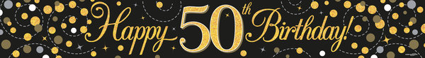 Party Deko Banner Happy 50th Birthday - Black & Gold