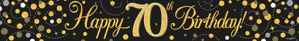 Party Deko Banner Happy 70th Birthday - Black & Gold