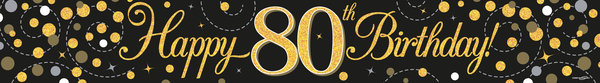 Party Deko Banner Happy 80th Birthday - Black & Gold