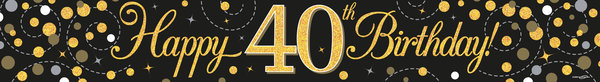Party Deko Banner Happy 40th Birthday - Black & Gold