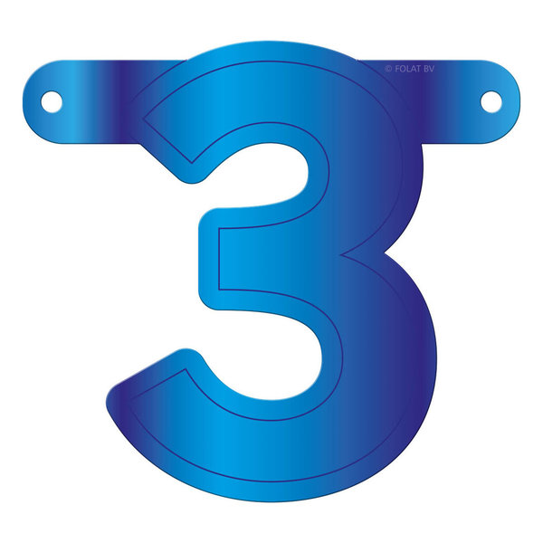 Banner-Girlande Ziffer / Zahl 3  Blau