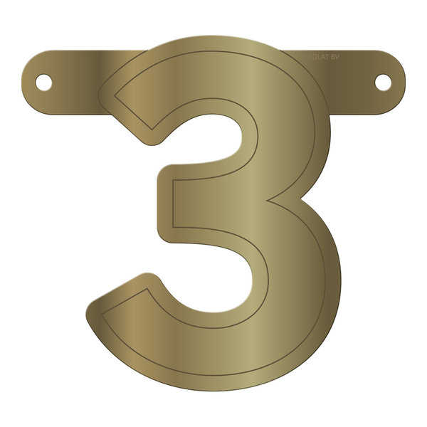 Banner-Girlande Ziffer / Zahl 3  Gold Metallic