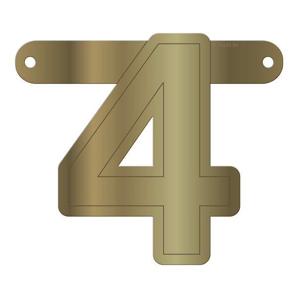 Banner-Girlande Ziffer / Zahl 4  Gold Metallic