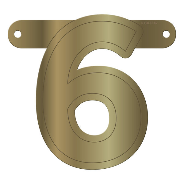 Banner-Girlande Ziffer / Zahl 6  Gold Metallic