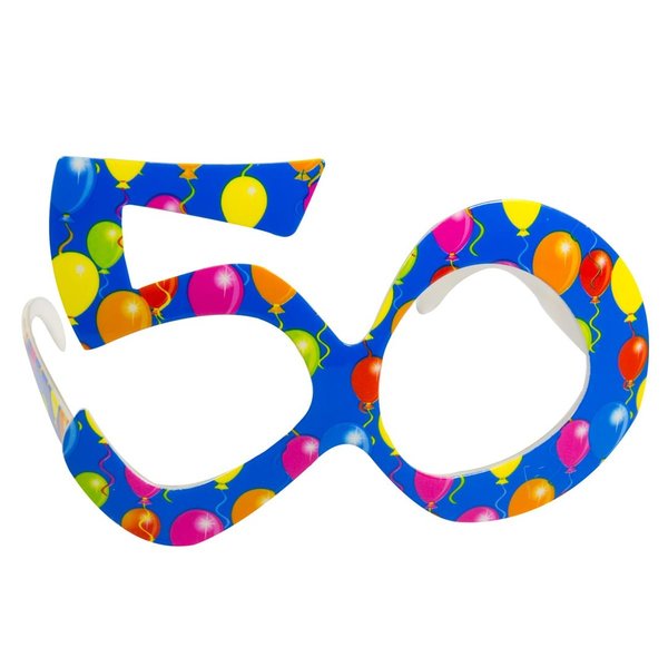 Party Brille "50" Luftballon Blau